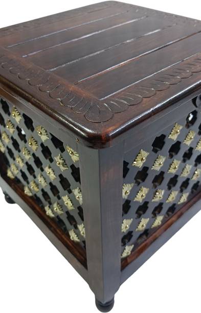 Smarts collection Beautiful Antique Wooden Storage Table with Brass Cutting Design for Living Room Engineered Wood Bedside Table