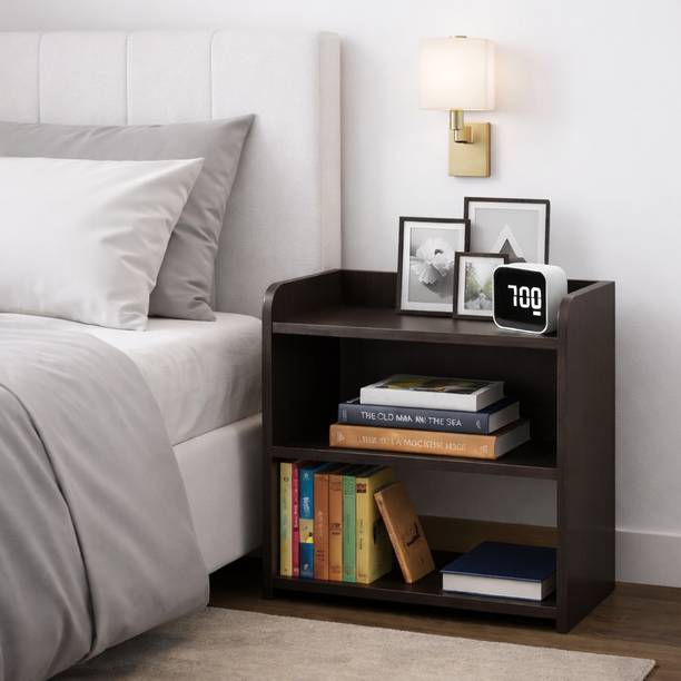 Firebees FireBees Wooden side Table for Bedroom with Open Shelves Dark Brown Engineered Wood Side Table