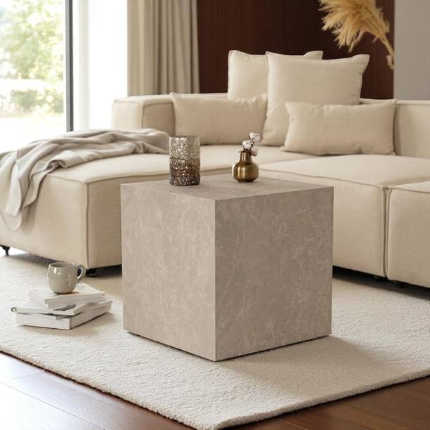 Radha Impex Modern Cube Pedestal Side Table with Faux Stone Wood Finish Solid Wood Side Table