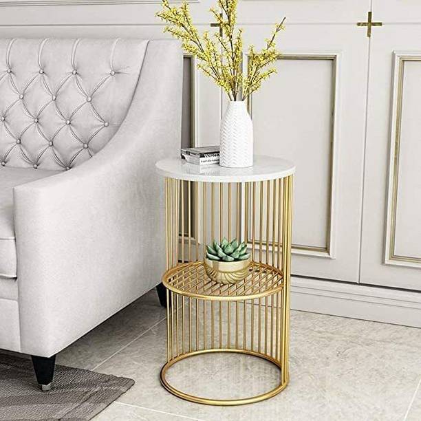 SHARIQ WOODEN ACCENTS Modern Round Coffee Table End ,Centre Table Wooden Top and Metal Frame 21 Jali Metal Corner Table