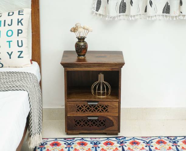 Woodefly Wooden Bedside Table with Drawer & 1 Shelf Storage - Bed Side Table for Bedroom Solid Wood Bedside Table