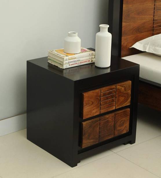 EWOOD Solid Sheesham Wood Bedside Nightstand Side Table with 2 Drawer Storage Solid Wood Bedside Table