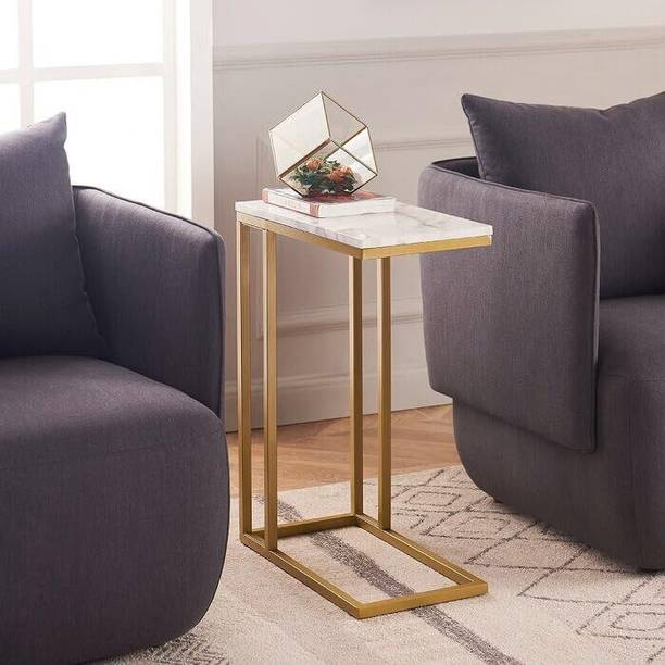 ZUHAIB CRAFTED LEGACY Modern Side Table End Table Gold Iron & Wooden Square Coffee Accent End Table Engineered Wood Side Table