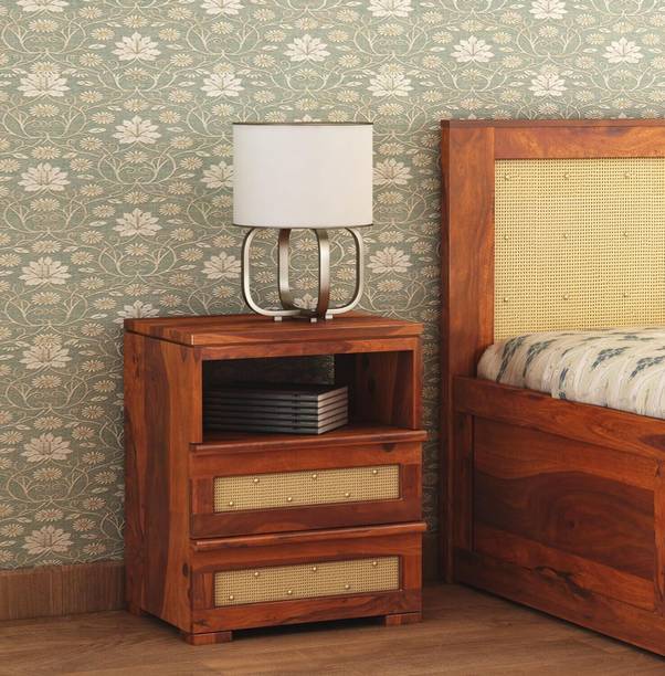 SAVITRIDECOR Solid Sheesham Wood Bedside Table with 2 drawers & shelfs | End table Wooden Solid Wood Bedside Table