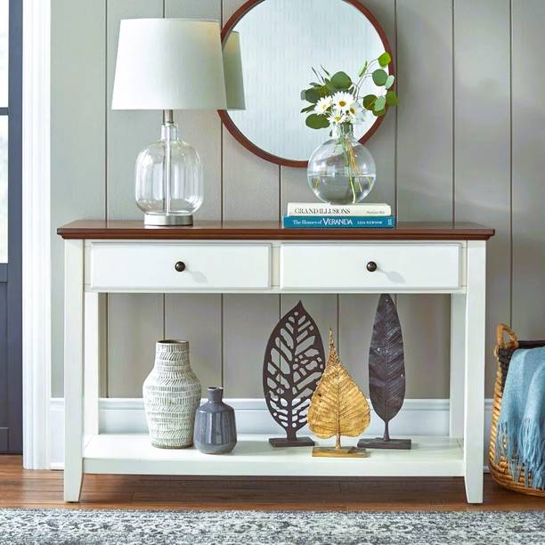 Woodefly Mango Wood Console Table with Dual Drawers Side Entran
