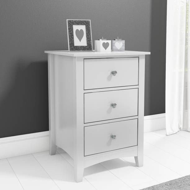 UNITEK FURNITURE 3 Drawer Bed Side, Night Stand Table Solid Wood End Table
