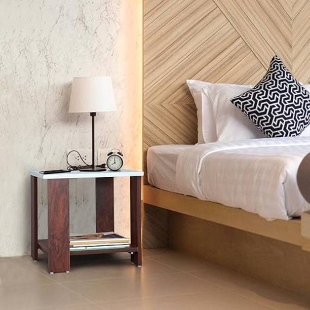 NE Furniture 47D x 40W x 42H cm Side_Table_Brown & White Engineered Wood Side Table