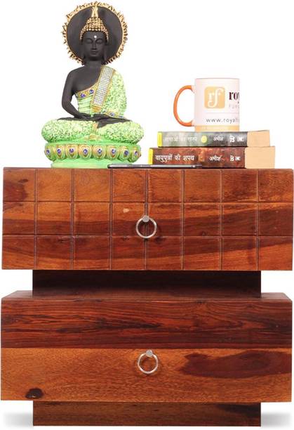 Sheesham Craft Moderna 2 drawer,Floor Protector,Natural Colour, Matte Finished Solid Wood Bedside Table