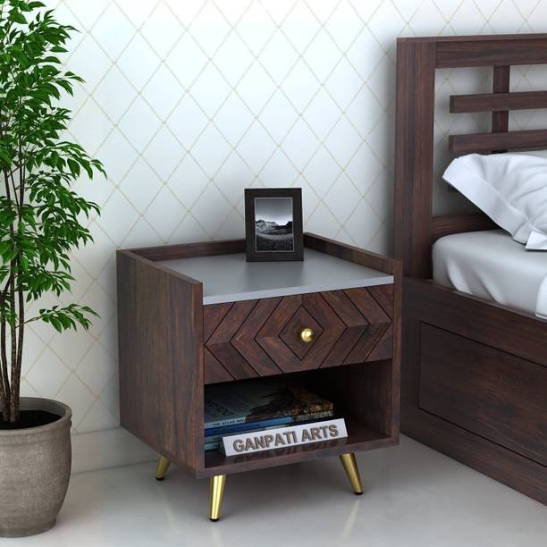 Ganpati Arts Wave Sheesham Bedside Table with Drawer for Bedroom/Living Room/Hotel Solid Wood Bedside Table