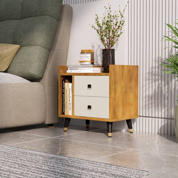 Hexa Red Bed Side Table with 2-Drawer, Nightstand, Bedrooms, Storage Cabinet Engineered Wood Bedside Table