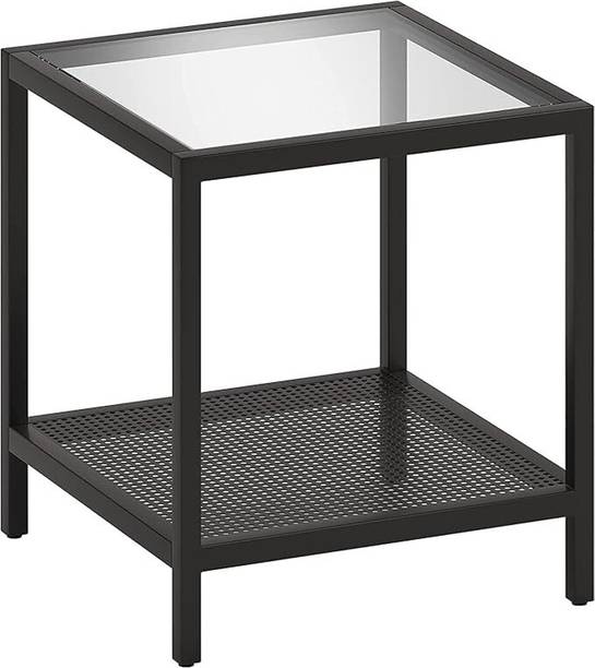 Indian Decor 45595 Industrial End Table, Square Side Table with 2-Tier Storage Shelf Metal Side Table