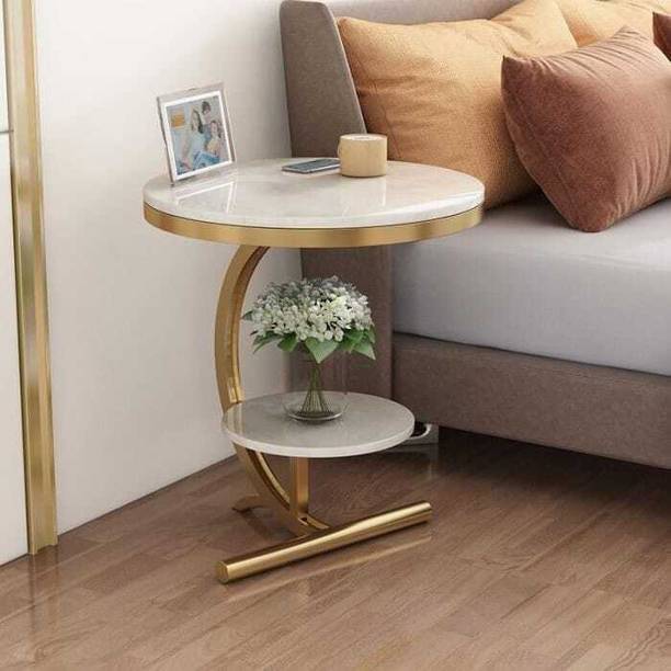 Aliferous Round Side Table Gold Metal Frame, 2 Tier Coffee Table For Living Room Bedroom Metal Bedside Table