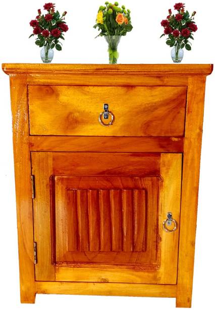 Enocend BED SIDE TABLE Nightstand Lamp Holder With Drawer & Door Cabinet Storage Solid Wood Bedside Table