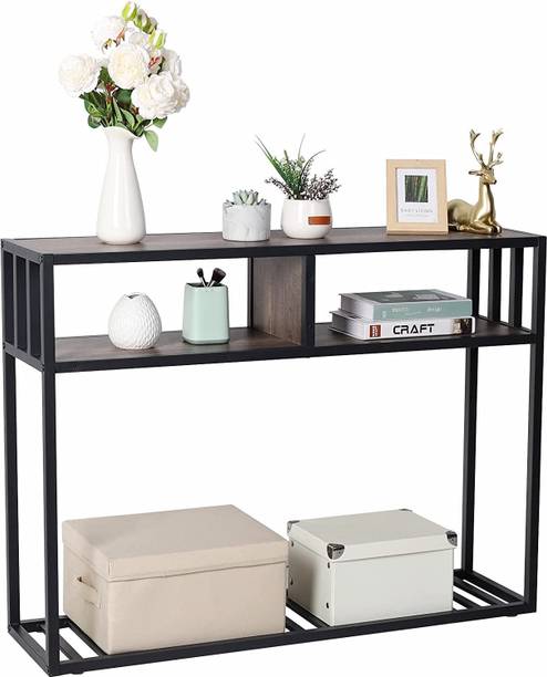 Indian Decor 44585 Console Table: 3-Tier Wood Hallway Tables 101x28x76CM Modern Tall Metal Side Table