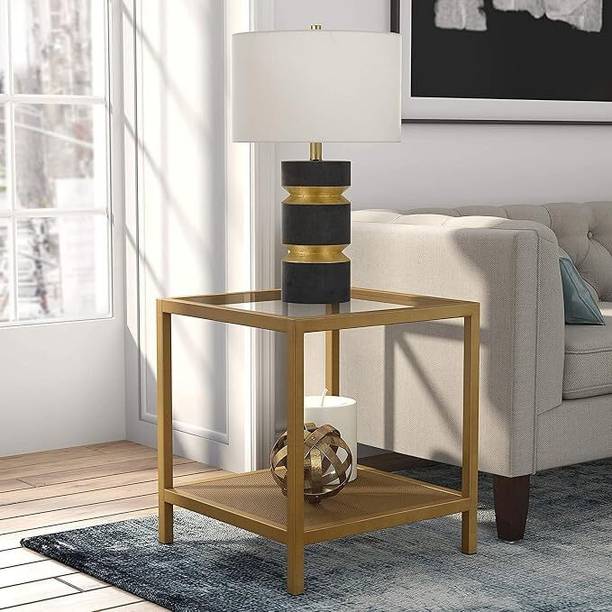 Indian Decor 45469 Industrial End Table, Square Side Table with 2-Tier Storage Shelf Metal Side Table