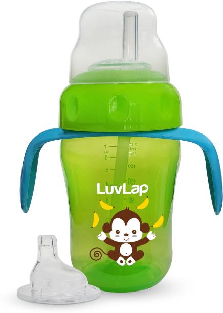 LuvLap Banana Time Sipper / Sippy Cup 210ml, Anti-Spill Design with Soft Silicone Spout and Straw, 6m+ (Green)