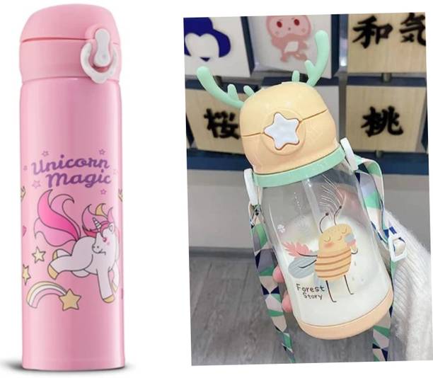 Magic Pebbles Unicorn 500ml Water Bottle With Eco-Friendly Sipper 500ml With Straw For Kids