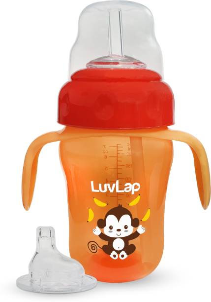 LuvLap Banana Time Sipper / Sippy Cup 210ml, Anti-Spill Design with Soft Silicone Spout and Straw, 6m+ (Orange)
