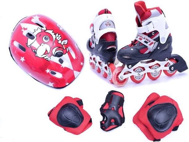 IRIS Kids Adjustable Inline Skates with Protective Pads, Gloves and Helmet In-line Skates - Size 1-3 UK