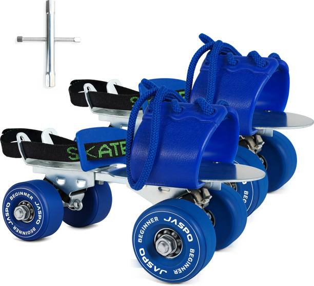Jaspo Beginner Senior Skates With Metal Body and TPR Rubber wheels Adjustable Quad Roller Skates - Size 1-8 UK