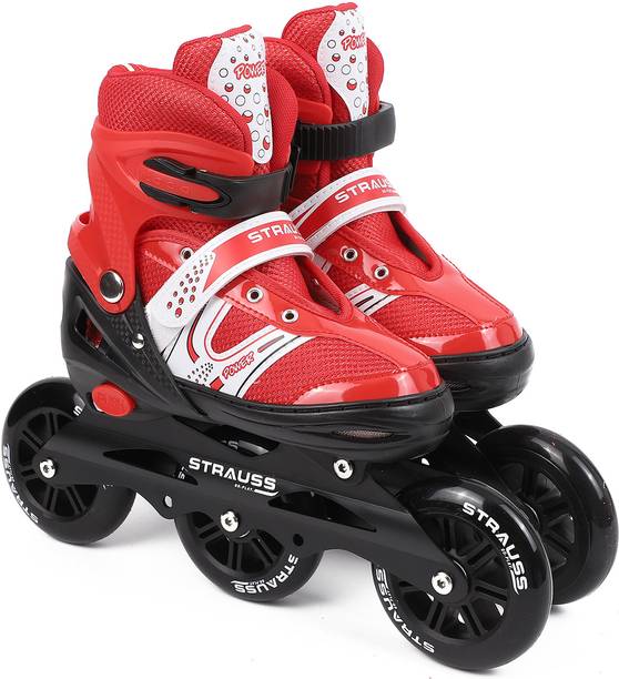 Strauss Adjustable Inline Skates (Blaze) | Skating Shoes | PU 3 Wheels|(For 12+ Years)| इन-लाइन स्केट्स साइज: UK (7-11) UK