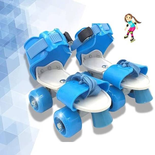 Mini Panda Skates for Kids 4-12 Years | Blue Roller Skating Shoes with Front Brake Quad Roller Skates - Size 5-12 UK