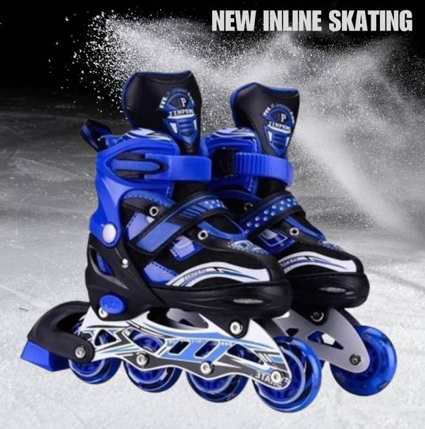 CountryLink Inline Skating High Adjustable Shoes 4 Wheeler Aluminum Body LED Flash Light In-line Skates - Size 8-11 UK