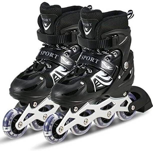 LAVNI Inline Skating Shoes Adjustable Size LED Wheels Skates for Kids Boys Girls In-line Skates - Size Free  UK