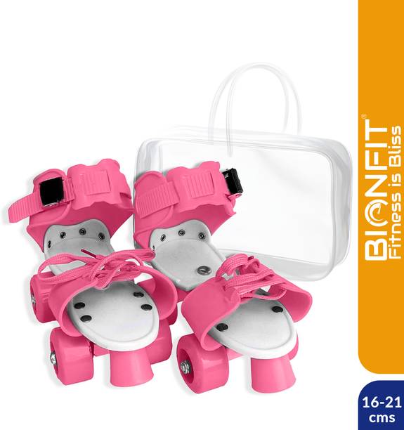 BIONFIT Adjustable Kids Skates Premium Wheel, Toe Brake, Power Safety Strap for 3-7 year क्वाड रोलर स्केट्स साइज: NA UK
