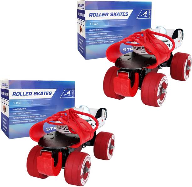 Strauss Adjustable Senior Roller Skates for Boys & Girls (2 Pair) Quad Roller Skates - Size For (above 9 Years) UK