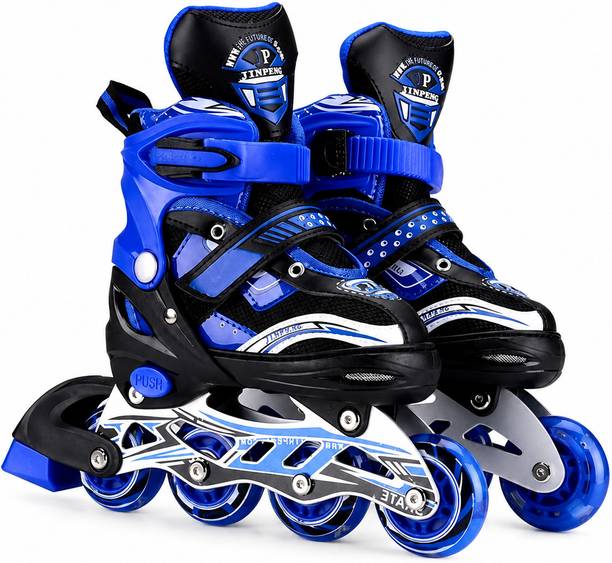 Nafhotoz Blue Inline Skates for Kids with Adjustable Size, Four Smooth Rolling Wheels इन-लाइन स्केट्स साइज: 7 - 10 UK