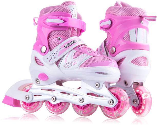 KOJERAFASHION Skates with PU Flashing Wheel Aluminum Body in-Line Skates जूते स्केट्स साइज: Age 7-16 Years UK
