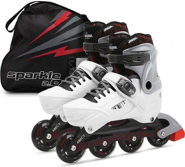 Jaspo Sparkle 2.0 Advance Adjustable Inline Roller Skates, Hard Boot, Aluminium Chasis In-line Skates - Size Euro 35-38 Euro