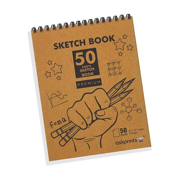 Askprints Top Spiral-Bound Sketchpad for Artists | 50 Sheet Kraft Cover Sketchbook - Size 8 x 10 Inch | Sketching and Drawing Acid Free Paper, For Doodling Sketch Pad