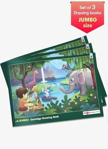 Target Publications Drawing Book Jumbo Size | Sketch Pad for Kids, Students and Artists | 34 White Blank Pages | 37 cm x 27 cm Approx | Soft Cover | Best Premium Experience for Drawing, Colouring and Painting | Pack of 3 Sketch Pad
