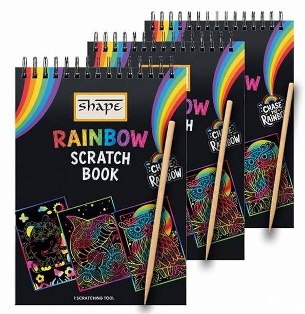 Shape A5 Rainbow Scratch Art Book (Pack of 3) Sketch Pad