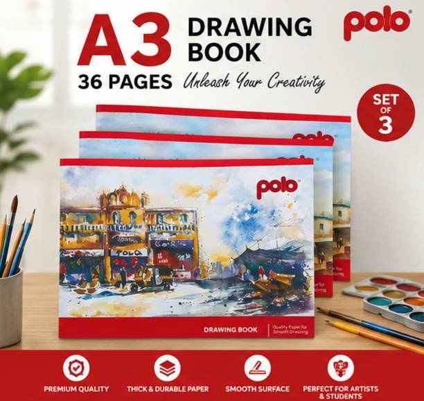 POLO A3 Drawing Book 36 Pages I Set of 3 Sketch Pad
