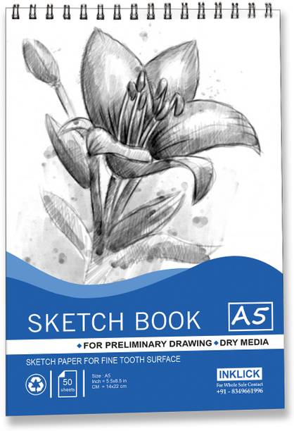 INKLICK 50 Sheet A5 Sketchbook | Top Spiral-Bound Sketchpad for Artists (Style 4) Sketch Pad