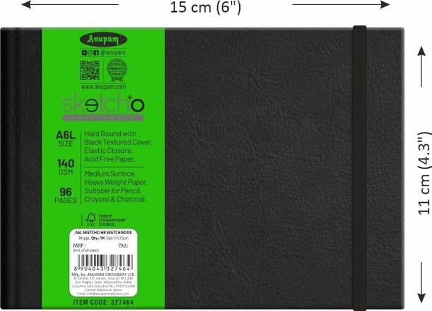 ANUPAM SketchO Sketchbook Hardbound Elastic Closure Landscape A6 Size, 140 GSM Sketch Pad