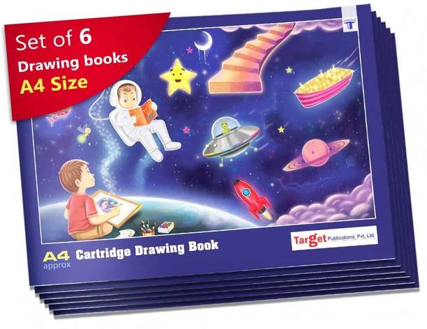 Target Publications Drawing Book A4 Size Approx | Sketch Pad for Kids, Students and Artists | White Blank Cartridge Papers (34 Pages) | 29.5 cm x 21 cm Approx | Soft Cover | Best Premium Experience for Drawing, Colouring and Painting | Pack of 6 Sketch Pad
