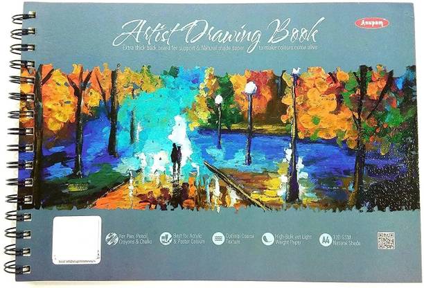 ANUPAM Artist Spiral Drawing Book A4 (30cm x 21cm) Size - 50 Sheets - 100 Pages 130 GSM Paper Landscape Opening by fine Creations Sketch Pad