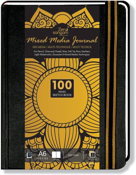 Zen Sangam Express your Mind Portrait A6 Artists' Sketch Book Stitched HardBound, 200GSM, 100 Pages(50 Sheets), Acid Free Cartridge Paper,Size:(15cm x 11cm)-Handmade-for Pencils, Chalk, Oil Pastels, Crayons - Portrait Sketch Pad