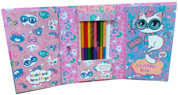 FATFISH 2 in 1 Coloring and Scratch Book Set for Girls Random Character Sketch Pad Sketch Pad