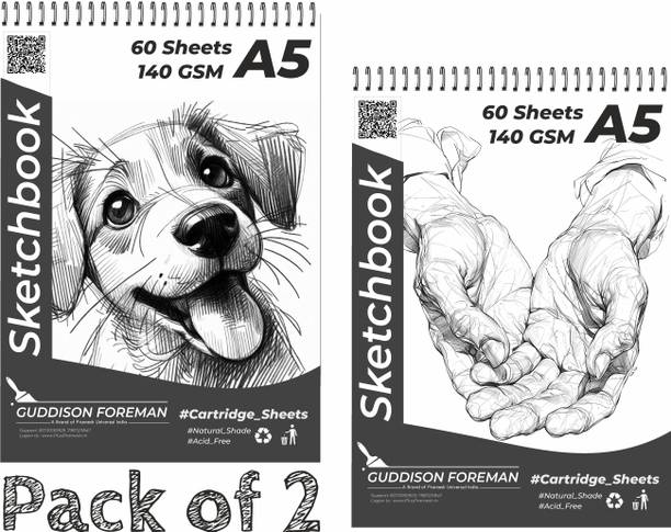Guddison Foreman A5 Drawing Book / Sketchbook | 60 Sheets (120 Pages) | Hardcover at Back Sketch Pad