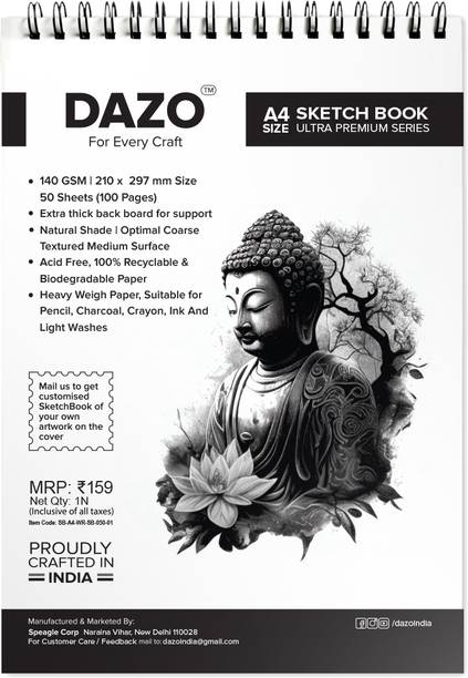 dazo Sketch Book A4, 100sheets , 140GSM (Premium Quality) Drawing Book (100 Sheets) Sketch Pad