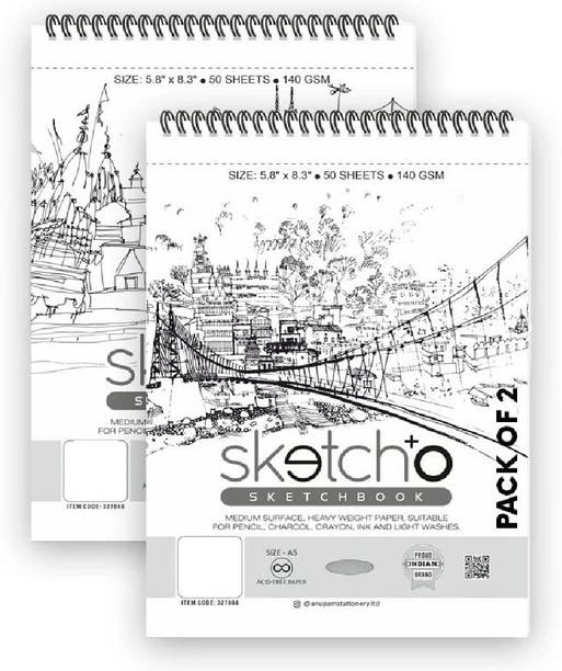 ANUPAM Sketch-O Sketchbook A5 140GSM Top Spiral-Bound Sketchpad Durable Acid Free Paper Sketch Pad