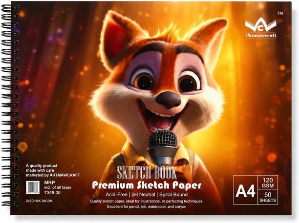 athaavicraft A4 Artist Sketch Book – 120 GSM Thick Paper, 50 Sheets, Cute Fox Cover Sketch Pad
