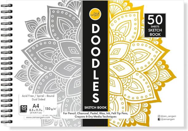 Zen Sangam Express your Mind Artists' A4 Doodles Sketch Book - 11.7 x 8.3 Inch (50 Sheets) - Spiral-Bound Sketchpad for Beginners - Acid Free Paper for Doodling Sketch Pad