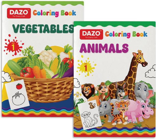 dazo Coloring Book | Vegetables and Animals | A4 Size | Boosts Creativity & Focus Sketch Pad