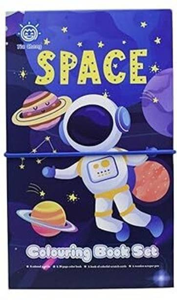 Ludrok Colouring and Scratch Book with 8 Colour Pencils Sketch Pad